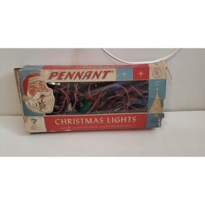 VINTAGE CHRISTMAS LIGHTS BULBS 7 SOCKETS PENNANT/RAYLITE W CLIPS‎ & BOX